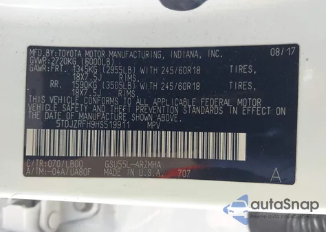 2017 Toyota Highlander Xle из США, поврежденный, VIN 5TDJZRFH9HS519911